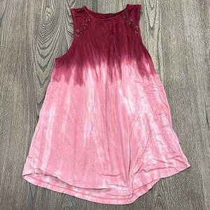 American Eagle Tank Top Medium Pink Red Dip Dye Soft & Sexy Sleeveless Lace Up